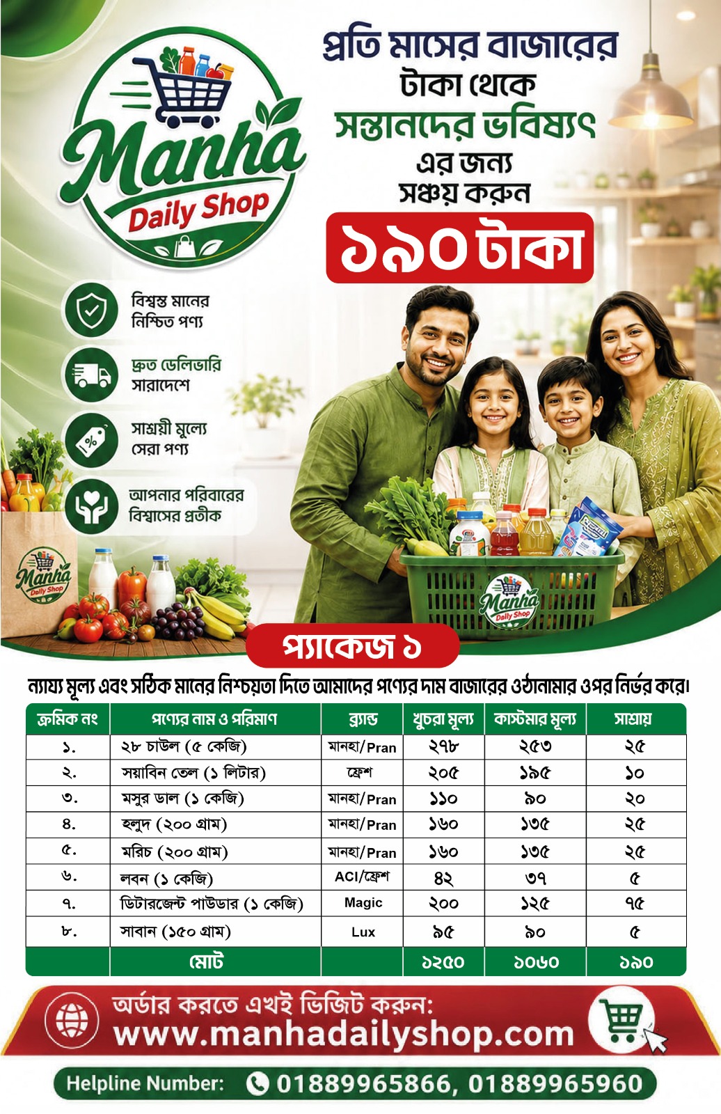 প্যাকেজ- ১,২৫০ টাকার প্যাকেজ মাত্র ১,০৬০ টাকায়!